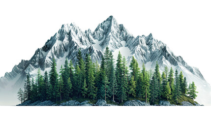 Fototapeta premium mountain with pine trees, isolated on white background PNG