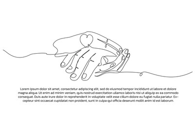 One line hand and love poster drawing with frame. Abstract minimal
