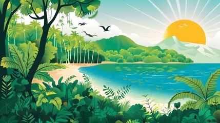 Obraz na płótnie Canvas Vibrant Earth Day poster: Green landscapes, blue oceans, and clear skies depicted dynamically