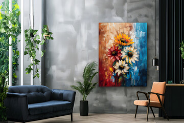 Interior room Bright and airy with a picture frame, a work of art