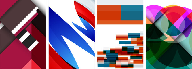 Sleek geometric abstract backgrounds composed of circles, lines, and triangles, exuding minimalist sophistication for wallpaper, business card, cover, poster, banner, brochure, header, website