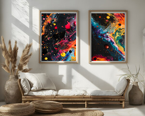 Interior room Bright and airy with a picture frame, a work of art