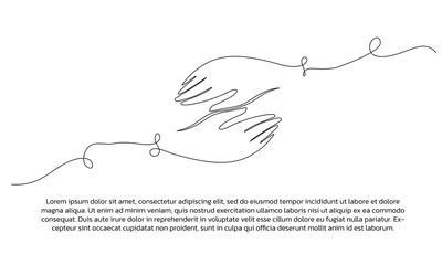 One line hand and love poster drawing with frame. Abstract minimal continuous line wall decor.