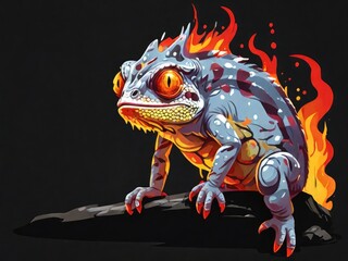 chamelion with fireon black background