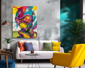 Interior room Bright and airy with a picture frame, a work of art