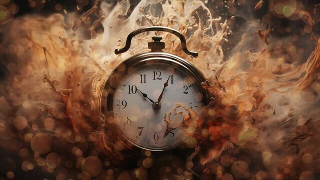 surreal clock melting portrayed in swirling smoke. seamless looping overlay 4k virtual video animation background 