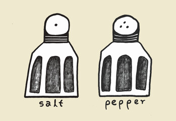 salt and pepper drawing illustration isolated from background 