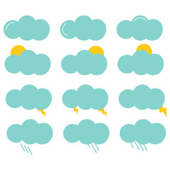 Weather icons set. clouds icons with rain,and sun