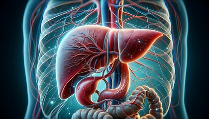 Human digestive system anatomy, 3d visualization liver system for medical and study - obrazy, fototapety, plakaty