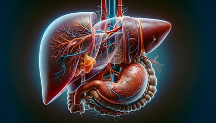 Human digestive system anatomy, 3d visualization liver system for medical and study