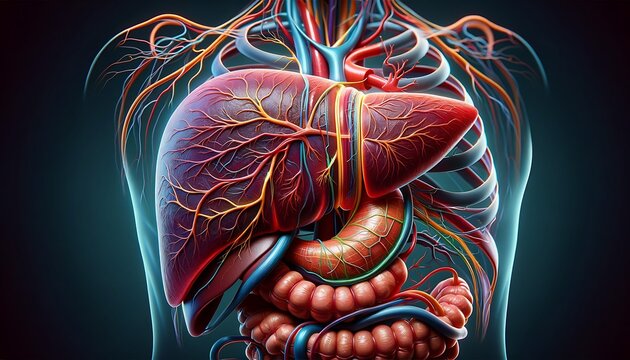 Human digestive system anatomy, 3d visualization liver system for medical and study