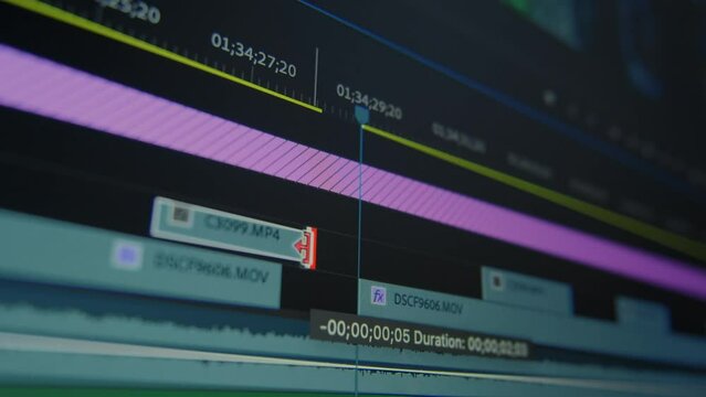 Close-up of video editing on a computer