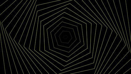 Yellow color 3d. Hexagonal infinite swirling tunnel on black. Abstract motion background, overlay. - Powered by Adobe
