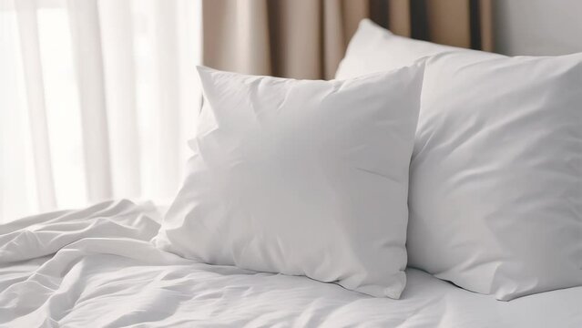 Blank soft pillow on the bed in bedroom.