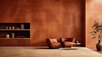A sleek terracotta wall, capturing earthy tones and natural warmth in high-definition detail.