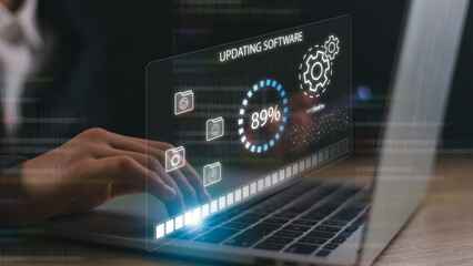 Installing update process. Software updates or operating system upgrades to keep your device up to...