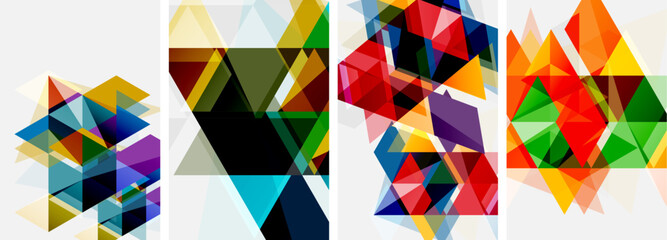 Colorful bright triangles with various colors and transparencies. Vector illustration For Wallpaper, Banner, Background, Card, Book Illustration, landing page