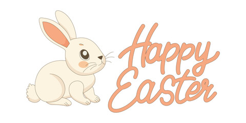 Cute Easter rabbit with ears and lettering Happy Easter, banner, poster, greeting card.