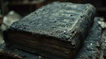 Closeup of Fading Ink The oncebold letters of the book text have started to blur and fade giving a vintage wornout appearance.