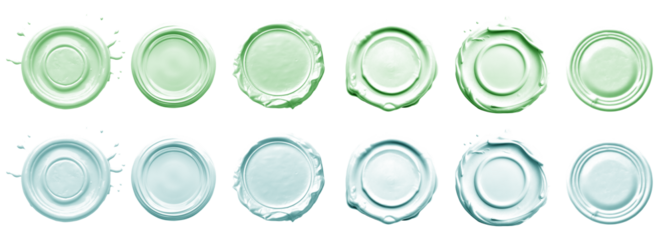 2 Collection set of pastel green turquoise blue, wax seal stamp blob ink paint on transparent background cutout, PNG file. Many different design. Mockup template artwork graphic