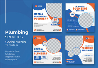 Plumbing service social media post template, Web banner template