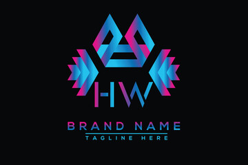 Blue HW letter logo design. Vector logo design for business.