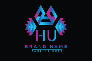 Blue HU letter logo design. Vector logo design for business.