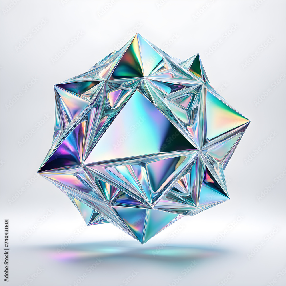Aufkleber abstract-3d-shapes-resembling-holograms-floating-isolated-against-a-stark-white-background