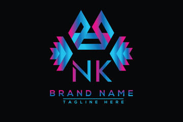 Blue NK letter logo design. Vector logo design for business.
