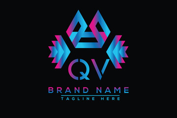 Blue QV letter logo design. Vector logo design for business.