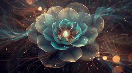 Digital Artwork of a Flower Rose exhibiting a Striking Interplay of Color and Light - Flower is Centrally placed and Seems to Emerge from Darkness into Light created with Generative AI Technology