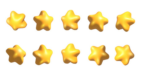 3D yellow stars set. Realistic 3d yellow stars set from different angles.