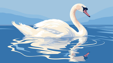 Fototapeta premium Abstract elegant white swan on a calm lake. simple Vector art