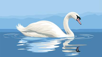 Abstract elegant white swan on a calm lake. simple Vector art