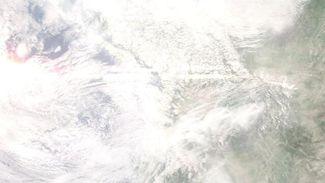 Earth zoom in from space and focus on Mountlake Terrace, Washington, USA. 3D Animation. Satellite view. Background for travel intro. Images from NASA