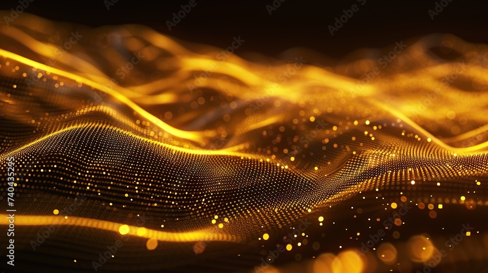 Poster abstract gold light threads background. abstract background of glowing gold mesh or interwoven lines