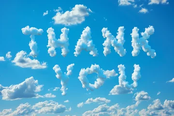 Fototapete Positive Typografie Thank You text made out of clouds in a blue sky