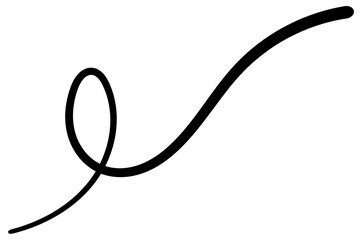 Hand-drawn black line and curve or wave. Black swash swoosh on transparent background and png.