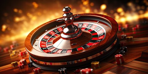 Close-up of a rotating roulette wheel. Presentation of a luxury casino roulette wheel. A polished, elegant roulette with gold elements in Las Vegas. The concept of excitement.