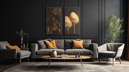 A sophisticated charcoal gray wall with a velvety texture, offering a sleek and modern backdrop.