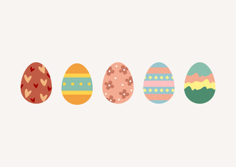 Various decorated Easter eggs. Easter celebration decoration elements design.