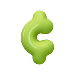 Cent Sign green color. Realistic 3d design in cartoon balloon style. Isolated on white background. vector illustration