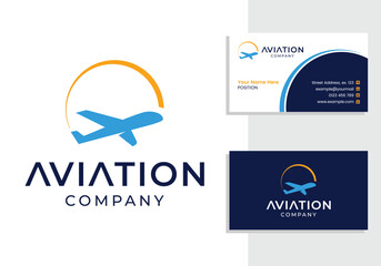 aviation airplane travel logo and business card design design template - obrazy, fototapety, plakaty