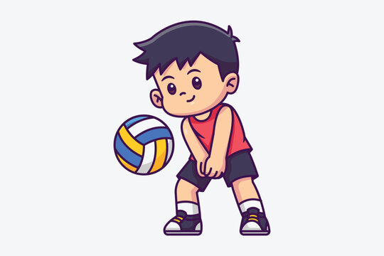 Cute volleyball player cartoon character