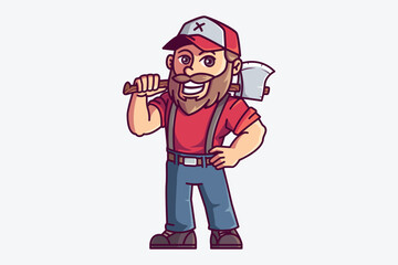 Smiling lumberjack cartoon character illustration 