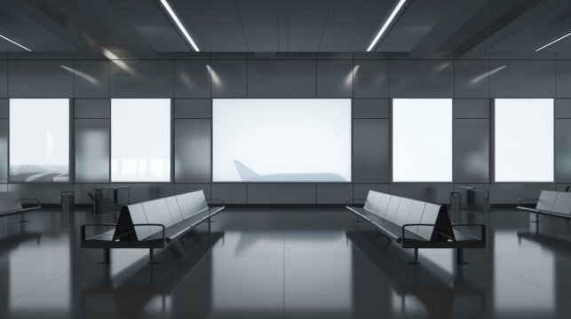 Rows of vacant billboards line the walls of the lounge providing a prime location for companies to reach a captive audience of airport travelers.