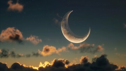 Naklejka na ściany i meble A Creative Composition of a Crescent Moon and Stars