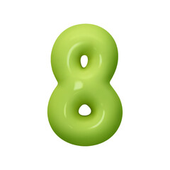 Number 8. Eight Number sign green color. Realistic 3d design in cartoon balloon style. Isolated on white background. vector illustration