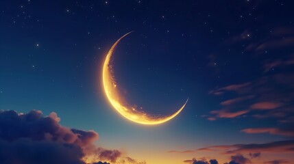 A Creative Composition of a Crescent Moon and Stars

