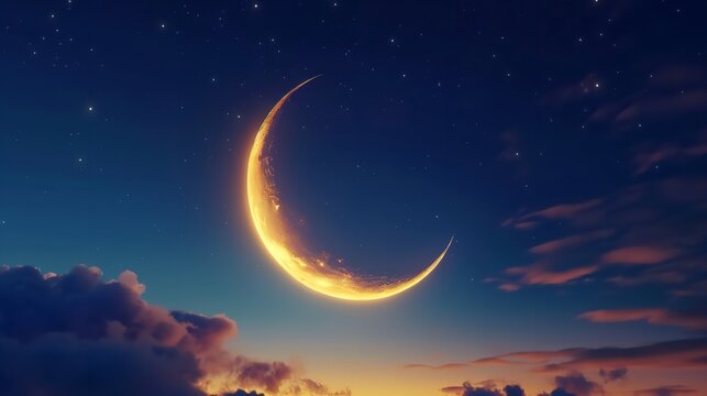 A Creative Composition of a Crescent Moon and Stars

